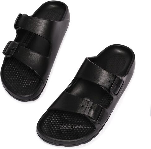 NITTI Women's Comfort Slip on Slides Adjustable Double Strap Buckle Sandals Lightweight House Slippers Arch Support Indoor Outdoor Shower EVA Flat Sandals in Saudi Arabia