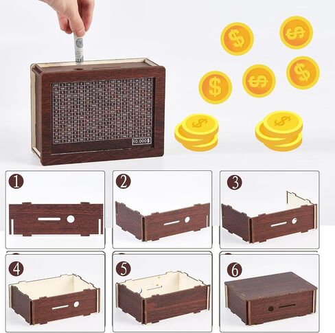 Cash Vault Wooden Savings Box, 2024 New Wooden Money Box,Piggy Bank for Adults Kids, Wooden Money Box with Money Target and Numbers. in Saudi Arabia