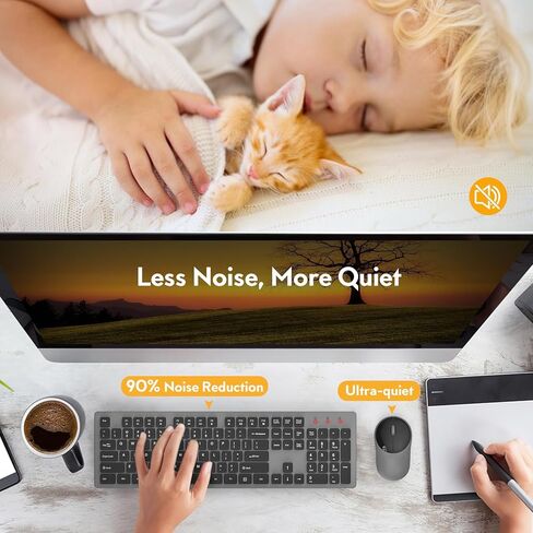 لوحة مفاتيح وماوس لاسلكيين، مجموعة ماوس USB لاسلكية كاملة الحجم Trueque Silent 2.4 جيجا هرتز، عمر بطارية طويل، خالي من التأخر للكمبيوتر والكمبيوتر المحمول والكمبيوتر الشخصي وWindows وMac ونظام التشغيل Chrome (رمادي) in Kuwait