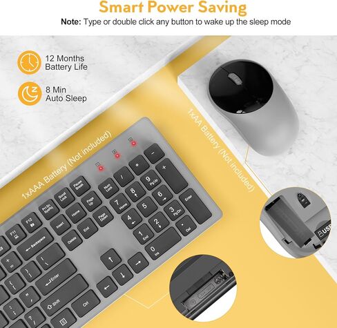 لوحة مفاتيح وماوس لاسلكيين، مجموعة ماوس USB لاسلكية كاملة الحجم Trueque Silent 2.4 جيجا هرتز، عمر بطارية طويل، خالي من التأخر للكمبيوتر والكمبيوتر المحمول والكمبيوتر الشخصي وWindows وMac ونظام التشغيل Chrome (رمادي) in Kuwait
