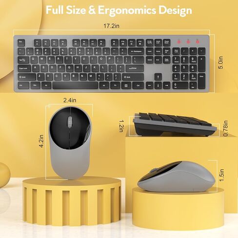 لوحة مفاتيح وماوس لاسلكيين، مجموعة ماوس USB لاسلكية كاملة الحجم Trueque Silent 2.4 جيجا هرتز، عمر بطارية طويل، خالي من التأخر للكمبيوتر والكمبيوتر المحمول والكمبيوتر الشخصي وWindows وMac ونظام التشغيل Chrome (رمادي) in Kuwait