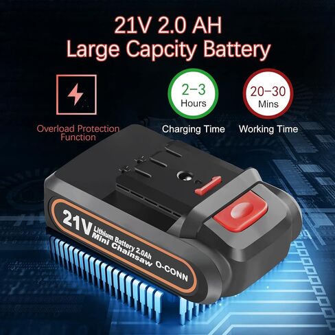 O-CONN Mini Chainsaw Battery Replacement, 21V MAX 2000mAh Rechargeable Battery, Cordless Electric Portable Handheld Chainsaw Accessories (Model 1) in Saudi Arabia