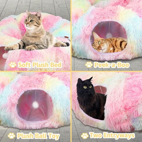 HANDYAY Cat Tunnel Bed, Pop Up Cat Tunnel with Central Mat, Plush Cat Play Tunnels for Indoor Cats with Fluffy Ball, Multifunctional Cat Toys in Saudi Arabia
