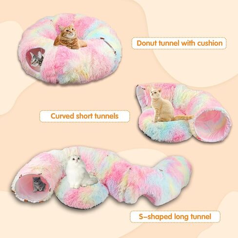 HANDYAY Cat Tunnel Bed, Pop Up Cat Tunnel with Central Mat, Plush Cat Play Tunnels for Indoor Cats with Fluffy Ball, Multifunctional Cat Toys in Saudi Arabia