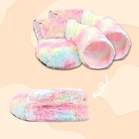 HANDYAY Cat Tunnel Bed, Pop Up Cat Tunnel with Central Mat, Plush Cat Play Tunnels for Indoor Cats with Fluffy Ball, Multifunctional Cat Toys in Saudi Arabia