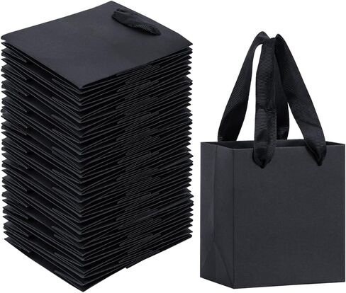 Black Gift Bags 50 Pack, Sdootjewelry Small Black Gift Bags, 5.1" x 2.4" x 7.5" Small Gift Bags Paper Bags with Handles, Black Mini Gift Bags, Shopping Bags for Small Business, Retail and Shopping in Kuwait