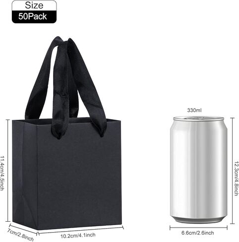 Black Gift Bags 50 Pack, Sdootjewelry Small Black Gift Bags, 5.1" x 2.4" x 7.5" Small Gift Bags Paper Bags with Handles, Black Mini Gift Bags, Shopping Bags for Small Business, Retail and Shopping in Kuwait