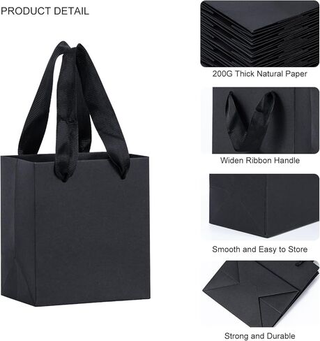 Black Gift Bags 50 Pack, Sdootjewelry Small Black Gift Bags, 5.1" x 2.4" x 7.5" Small Gift Bags Paper Bags with Handles, Black Mini Gift Bags, Shopping Bags for Small Business, Retail and Shopping in Kuwait