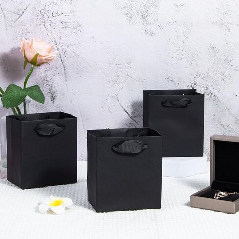 Black Gift Bags 50 Pack, Sdootjewelry Small Black Gift Bags, 5.1" x 2.4" x 7.5" Small Gift Bags Paper Bags with Handles, Black Mini Gift Bags, Shopping Bags for Small Business, Retail and Shopping in Kuwait