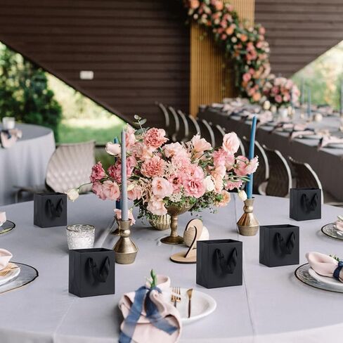 Black Gift Bags 50 Pack, Sdootjewelry Small Black Gift Bags, 5.1" x 2.4" x 7.5" Small Gift Bags Paper Bags with Handles, Black Mini Gift Bags, Shopping Bags for Small Business, Retail and Shopping in Kuwait