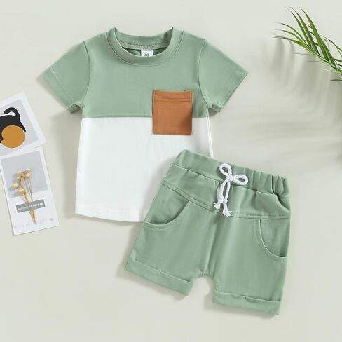 Toddler Baby Boy Girl Summer Clothes Checkerboard Print Short Sleeve T-Shirt Tee Tops Rolled Shorts Infant Outfits in Saudi Arabia