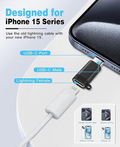 TiMOVO Adapter for Lightning to USB C Adapter,4 Pack Adapter for Lightning Female to USB C Male Adapter for iPhone 15/16 Pro Max Plus,iPad Pro/Air, Fast Charging/Data Transfer, Not for Audio/OTG-Black in Saudi Arabia