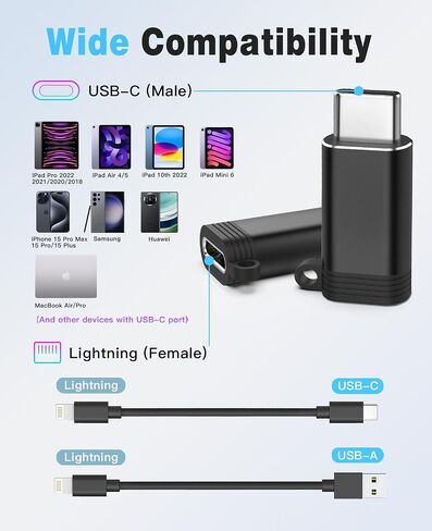 TiMOVO Adapter for Lightning to USB C Adapter,4 Pack Adapter for Lightning Female to USB C Male Adapter for iPhone 15/16 Pro Max Plus,iPad Pro/Air, Fast Charging/Data Transfer, Not for Audio/OTG-Black in Saudi Arabia