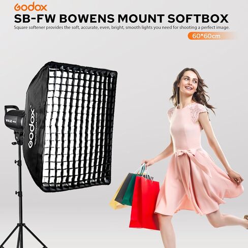 GODOX 23.6''x23.6''/60x60cm Bowens Mount Softbox with HoneyComb Grid LED Studio Video Light - Soft Light Effect, Suitable for Studio Photography in Saudi Arabia