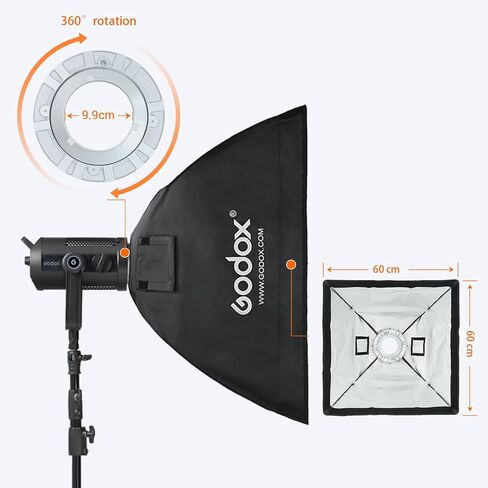 GODOX 23.6''x23.6''/60x60cm Bowens Mount Softbox with HoneyComb Grid LED Studio Video Light - Soft Light Effect, Suitable for Studio Photography in Saudi Arabia