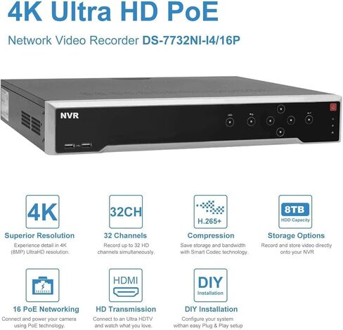 Anpviz 64 Channel NVR IP Security Video Recorder, 4K 12MP HDMI Video Output DDNS VCA Alarm Smart NVR, Support RAID 0,1,5,6,10, Support 8 Hard Drives 80TB Total, Commercial Grade(HK Series) in Kuwait
