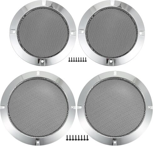 ACROPIX Universal 4 "6.5" غطاء شوايات مكبر الصوت شبكة دائرية 4 بوصة 6.5 بوصة مكبر صوت مضخم صوت واقي حماية مع براغي تثبيت مطلية بالحديد باللون الفضي - حزمة من 4 in Saudi Arabia