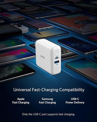Anker PowerCore Fusion III PIQ 3.0، شاحن USB-C بقوة 18 وات 2 في 1 مع شاحن حائط لتوصيل الطاقة لأجهزة iPhone12 و12Mini و11 وiPad وSamsung وPixel والمزيد in Saudi Arabia