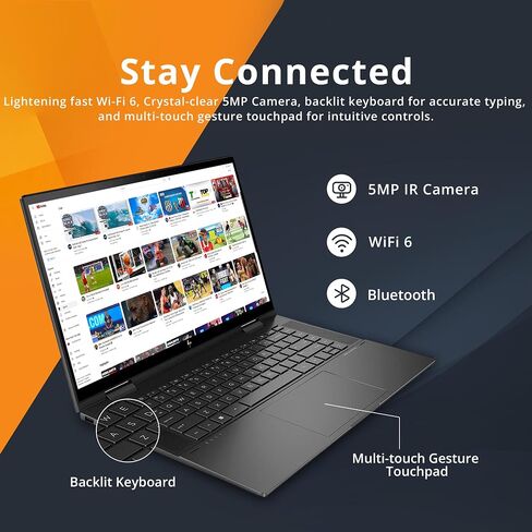 كمبيوتر محمول HP Envy x360 2 في 1، شاشة لمس 15.6 بوصة FHD، AMD Ryzen 7 5825U، ذاكرة الوصول العشوائي DDR4 سعة 32 جيجابايت، 1 تيرابايت PCIe SSD، رسومات AMD Radeon، لوحة مفاتيح بإضاءة خلفية، Wi-Fi 6، Windows 11، أسود (متجدد) in Saudi Arabia