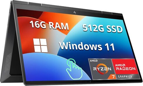كمبيوتر محمول HP Envy x360 2 في 1، شاشة لمس 15.6 بوصة FHD، AMD Ryzen 7 5825U، ذاكرة الوصول العشوائي DDR4 سعة 32 جيجابايت، 1 تيرابايت PCIe SSD، رسومات AMD Radeon، لوحة مفاتيح بإضاءة خلفية، Wi-Fi 6، Windows 11، أسود (متجدد) in Saudi Arabia