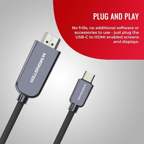 Monster USB Type-C Plug to HDMI to 4K HDMI Plug Cable, 5.9FT in Kuwait