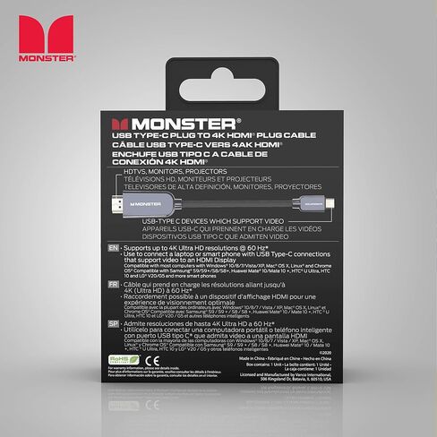 Monster USB Type-C Plug to HDMI to 4K HDMI Plug Cable, 5.9FT in Kuwait
