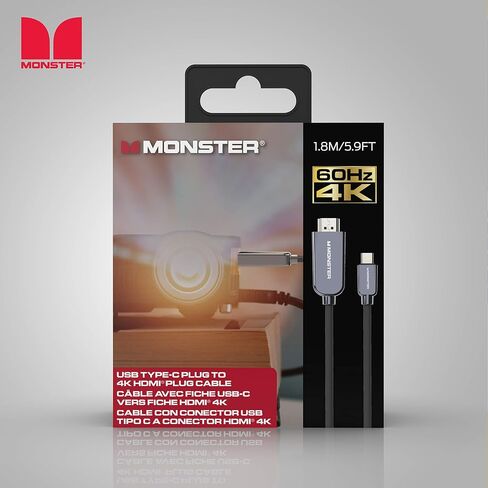 Monster USB Type-C Plug to HDMI to 4K HDMI Plug Cable, 5.9FT in Kuwait