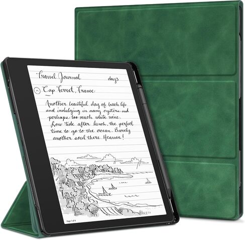 حافظة Fintie لجهاز Kindle Scribe - [حامل قلم مدمج] غطاء حامل ثلاثي الطي من جلد البولي يوريثان الممتاز مع خاصية النوم/الاستيقاظ التلقائي، متوافق مع إصدار Kindle Scribe 2022 مقاس 10.2 بوصة، أخضر ريفي in Kuwait