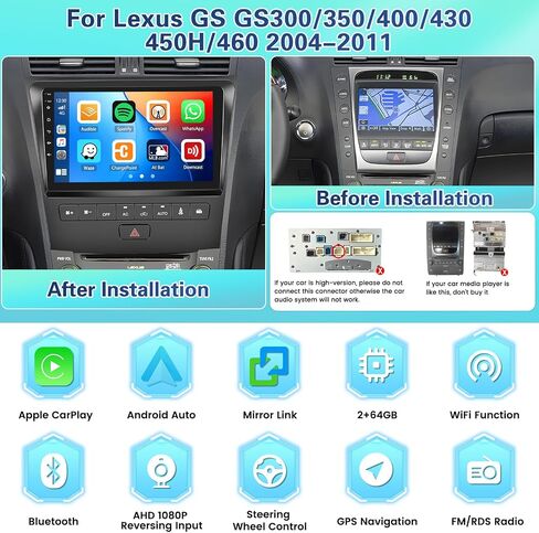 Fuluku[2+64G] لسيارة Lexus GS GS300/350/400/430/450/460 2004-2011 Android 13 ستيريو سيارة مع تشغيل لاسلكي للسيارة Android Auto Mirror Link، راديو بشاشة لمس 9 بوصات WiFi/GPS/FM in Saudi Arabia