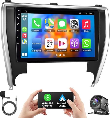 راديو سيارة 4G+64G لسيارة Toyota Camry 2015 2016 2017، Android 12 Camry Stereo مع Carplay اللاسلكي ودعم Android التلقائي بلوتوث/التحكم الصوتي/GPS/WiFi/كاميرا احتياطية/SWC/FM in Kuwait