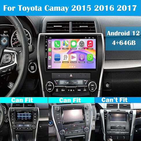 راديو سيارة 4G+64G لسيارة Toyota Camry 2015 2016 2017، Android 12 Camry Stereo مع Carplay اللاسلكي ودعم Android التلقائي بلوتوث/التحكم الصوتي/GPS/WiFi/كاميرا احتياطية/SWC/FM in Kuwait