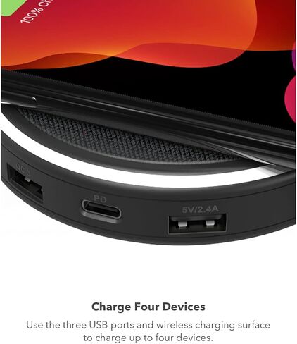 Halo Wireless Hub - مركز شحن لاسلكي عالمي مع منافذ USB-A وUSB-C للأجهزة التي تدعم Qi وأجهزة USB - أحمر الخدود (801106798) in Kuwait