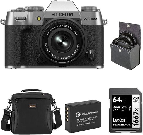هيكل كاميرا Fujifilm X-T50 بدون مرآة مع مجموعة عدسات XC15-45mm F3.5-5.6 OIS PZ، فضي in Saudi Arabia