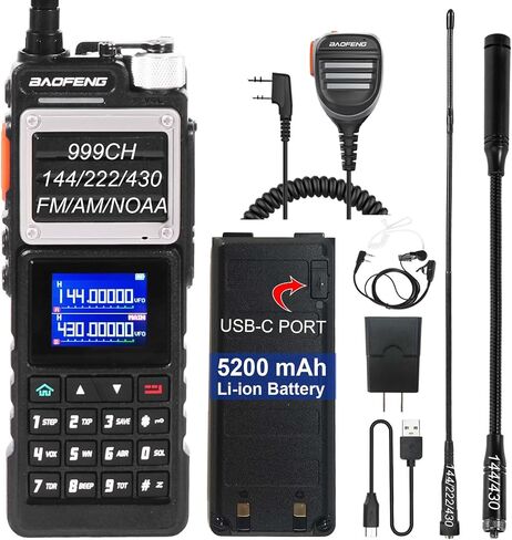 راديو BAOFENG UV25M ثلاثي الموجات محمول باليد طويل المدى لاسلكي عالي الطاقة 5200 مللي أمبير في الساعة راديو تكتيكي مع مطابقة التردد، NOAA، USB-C، 999CH، هوائي ثلاثي الموجات للتخييم والمشي لمسافات طويلة in Saudi Arabia