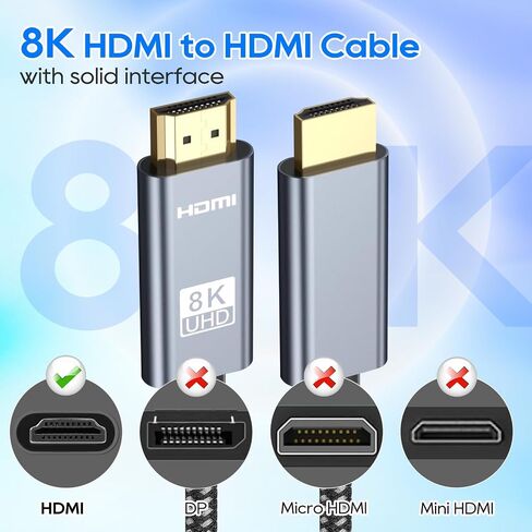 كابل UCEC 8K HDMI إلى HDMI بطول 6 أقدام، كابل HDMI عالي السرعة 48 جيجابت في الثانية 2.1، سلك HDMI نايلون مضفر 6.6 قدم، 8K@60 هرتز 4K@120 هرتز 144 هرتز ديناميكي HDR UHD 1080P 3D eARC متوافق مع PS5 PS4 كمبيوتر محمول تلفزيون الكمبيوتر in Kuwait