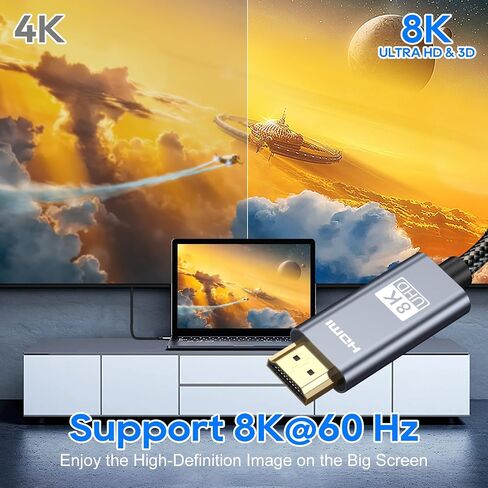 كابل UCEC 8K HDMI إلى HDMI بطول 6 أقدام، كابل HDMI عالي السرعة 48 جيجابت في الثانية 2.1، سلك HDMI نايلون مضفر 6.6 قدم، 8K@60 هرتز 4K@120 هرتز 144 هرتز ديناميكي HDR UHD 1080P 3D eARC متوافق مع PS5 PS4 كمبيوتر محمول تلفزيون الكمبيوتر in Kuwait