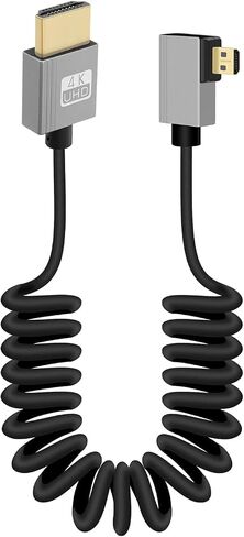 GELRHONR Coiled Micro HDMI to HDMI Cable 4k, Short Micro HDMI Cable Male to Male Spring Flexible Thin Cord, 90 Degree Micro HDMI to HDMI 18Gbps 3D 4K@60Hz, for Camera Video Capture Card (Left Angle) in Saudi Arabia