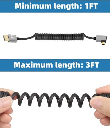 GELRHONR Coiled Micro HDMI to HDMI Cable 4k, Short Micro HDMI Cable Male to Male Spring Flexible Thin Cord, 90 Degree Micro HDMI to HDMI 18Gbps 3D 4K@60Hz, for Camera Video Capture Card (Left Angle) in Saudi Arabia