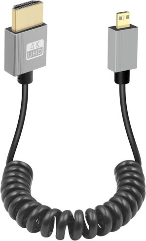 GELRHONR Coiled Micro HDMI to HDMI Cable 4k, Short Micro HDMI Cable Male to Male Spring Flexible Thin Cord, 90 Degree Micro HDMI to HDMI 18Gbps 3D 4K@60Hz, for Camera Video Capture Card (Left Angle) in Saudi Arabia