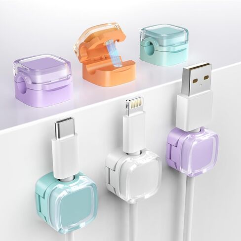 TiMOVO Magnetic Cable Clips,6 Pack Adhesive Cord Organizer for Desk Cable, Crystal Multi-Color Wire Cord Holder,Phone USB Charger Cable Holder for Desk Car Nightstand,White in Saudi Arabia