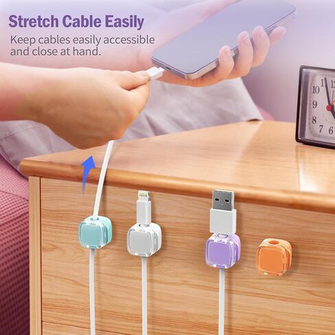 TiMOVO Magnetic Cable Clips,6 Pack Adhesive Cord Organizer for Desk Cable, Crystal Multi-Color Wire Cord Holder,Phone USB Charger Cable Holder for Desk Car Nightstand,White in Saudi Arabia