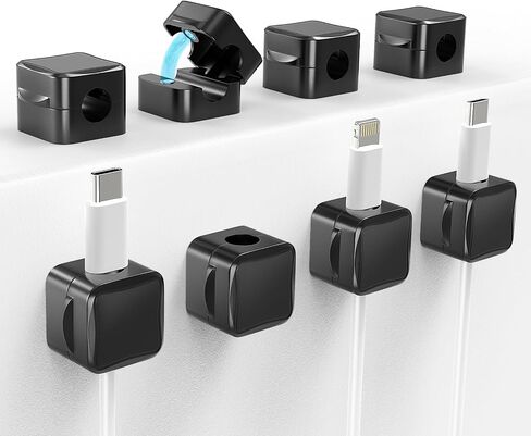 TiMOVO Magnetic Cable Clips,6 Pack Adhesive Cord Organizer for Desk Cable, Crystal Multi-Color Wire Cord Holder,Phone USB Charger Cable Holder for Desk Car Nightstand,White in Saudi Arabia