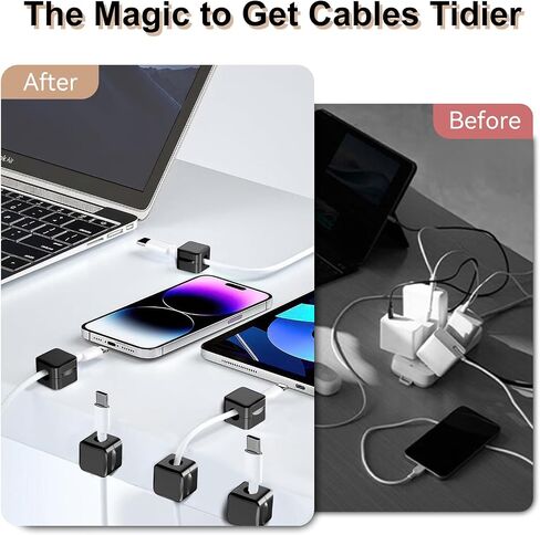 TiMOVO Magnetic Cable Clips,6 Pack Adhesive Cord Organizer for Desk Cable, Crystal Multi-Color Wire Cord Holder,Phone USB Charger Cable Holder for Desk Car Nightstand,White in Saudi Arabia