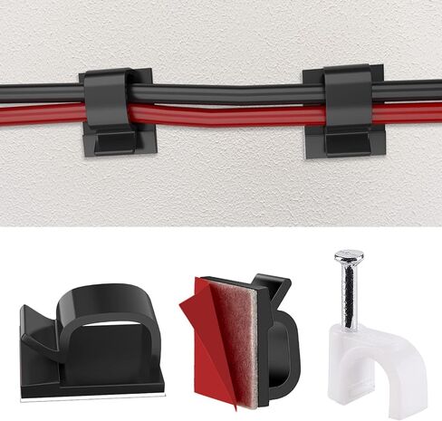 مشابك كابلات لاصقة من Punasi، منظم سلك 80 قطعة لإدارة الكابلات، مشابك أسلاك حائط صغيرة للجدار، السيارة، تحت المكتب، كابل USB، أضواء عيد الميلاد، كاميرا داش، إيثرنت، أسلاك كهربائية (أسود) in Kuwait