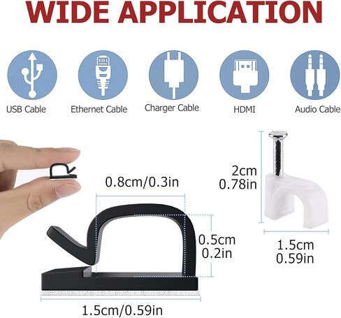 مشابك كابلات لاصقة من Punasi، منظم سلك 80 قطعة لإدارة الكابلات، مشابك أسلاك حائط صغيرة للجدار، السيارة، تحت المكتب، كابل USB، أضواء عيد الميلاد، كاميرا داش، إيثرنت، أسلاك كهربائية (أسود) in Kuwait