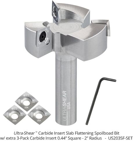 Slab Flattening Router Bit Kit with Extra Inserts, Spoilboard Surfacing Bit with Replaceable 4-Sided Carbide Inserts That Rotate, 1/2" SH | 2" CD in Saudi Arabia