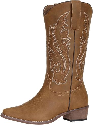 أحذية SheSole واسعة الساق لرعاة البقر راعية البقر للنساء أحذية غربية بنية مطرزة in Kuwait