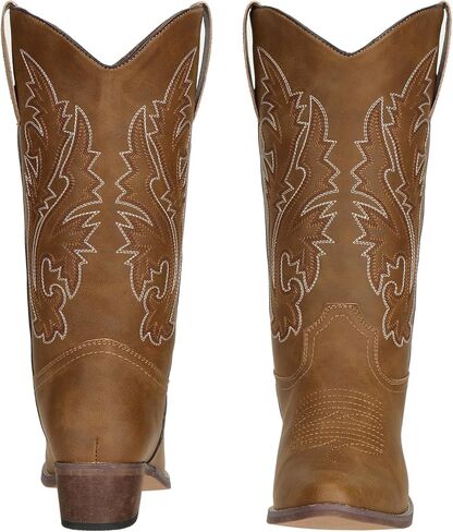 أحذية SheSole واسعة الساق لرعاة البقر راعية البقر للنساء أحذية غربية بنية مطرزة in Kuwait