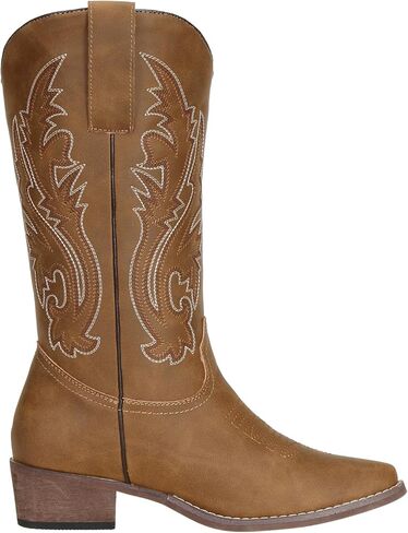 أحذية SheSole واسعة الساق لرعاة البقر راعية البقر للنساء أحذية غربية بنية مطرزة in Kuwait