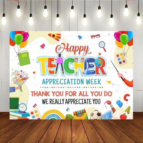 Lofaris Happy Teacher Appreciation Week Party Backdrop Banner Thank You Teacher Photography Background Teachers' Day Thanks Teachers Classroom Wall Decor Photo Props 5x3ft in Saudi Arabia